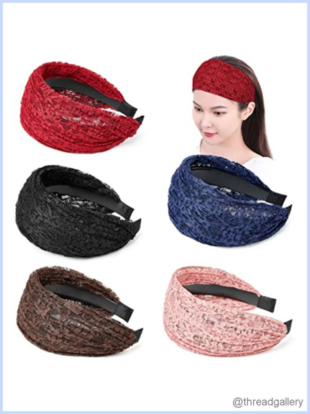 Wide Lace Headbands for Women 5 Pack Non Slip Memory Elastic